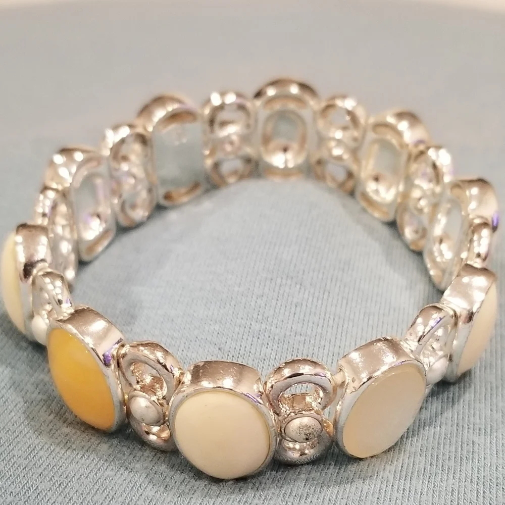 Yellow Cream Stone Stretch Bracelet - Women's Fashion Bracelet - Picture 5 of 6